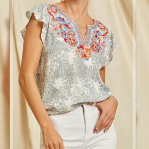 Savanna Jane Evelyn Embroidered Blouse 100% Rayon.‎